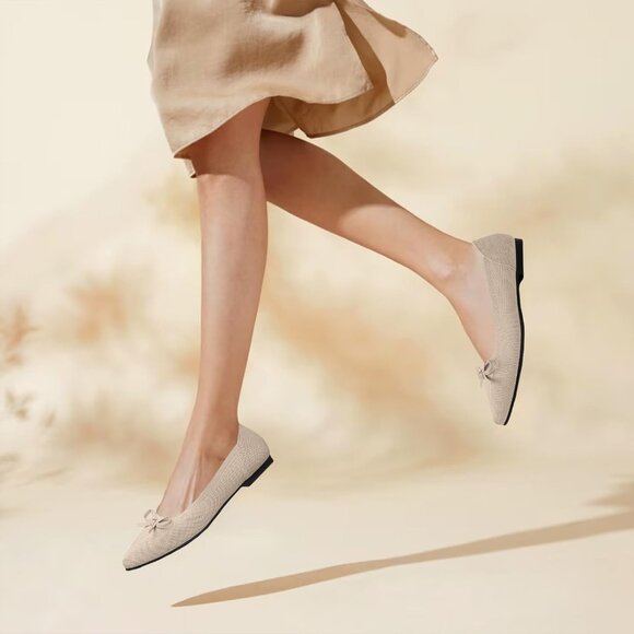 Women Slingback Pointed Toe Beige Flats Bow Comfortable Dressy Party Work Shoes - Picture 5 of 6